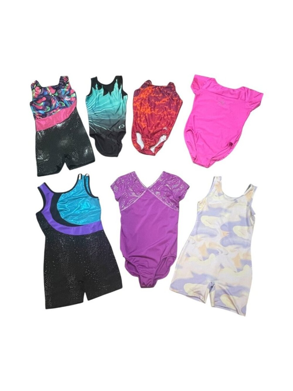 Lot of 7 Girls Gymnastics Leotards Child's Large 10-12 Fit